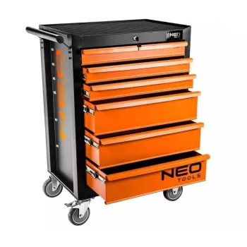 NEO Tools darbo spintelė su 6 stalčiais, 280 kg bendra apkrova, su užraktu, rutuliniais kreiptuvais, apsauga nuo pasvirimo, 4 ratukais, plieninė | Kur.lt