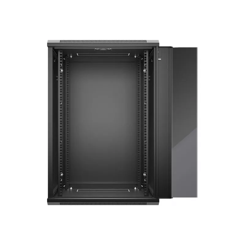 NETRACK 019-180-645-022 Sieninis/Kabinamas 19 inch 18U 450mm stiklinės durelės Juodas su nuimamais šoniniais dangčiais