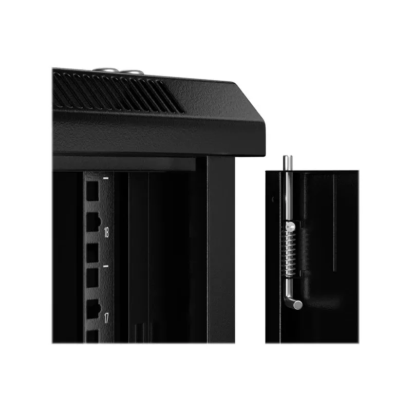 NETRACK 019-180-645-022 Sieninis/Kabinamas 19 inch 18U 450mm stiklinės durelės Juodas su nuimamais šoniniais dangčiais