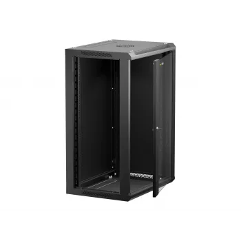 NETRACK 019-180-645-022 Sieninis/Kabinamas 19 inch 18U 450mm stiklinės durelės Juodas su nuimamais šoniniais dangčiais