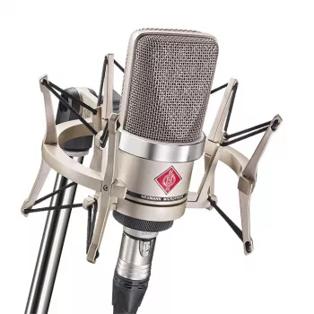 Neumann TLM 102 NI Studio Set – didelės diafragmos kondensatorinis mikrofonas su amortizatoriumi, nikelio spalvos