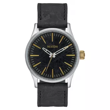 NIXON A377-2222-00 Vyriškas 38 mm Nerūdijančio Plieno Laikrodis su Juodu Ciferblatu ir Balno Odos Dirželiu