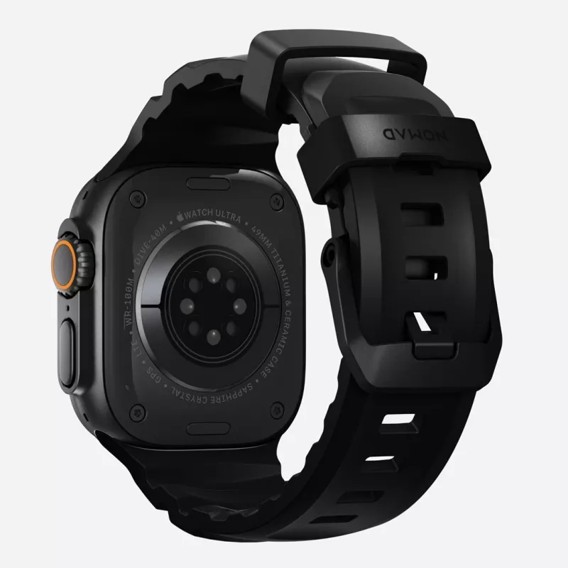 NOMAD Rocky Point Band, dirželis Apple Watch 46mm/49mm, FKM ir titanas (anglies juoda, juoda apkaustai)