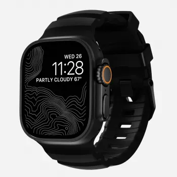 NOMAD Rocky Point Band, dirželis Apple Watch 46mm/49mm, FKM ir titanas (anglies juoda, juoda apkaustai)