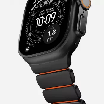 NOMAD Stratos Band - Titanium Bracelet for Apple Watch 49mm su FKM (Black Titanium, Ultra Orange FKM)