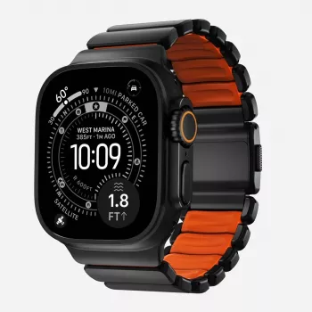 NOMAD Stratos Band - Titanium Bracelet for Apple Watch 49mm su FKM (Black Titanium, Ultra Orange FKM)