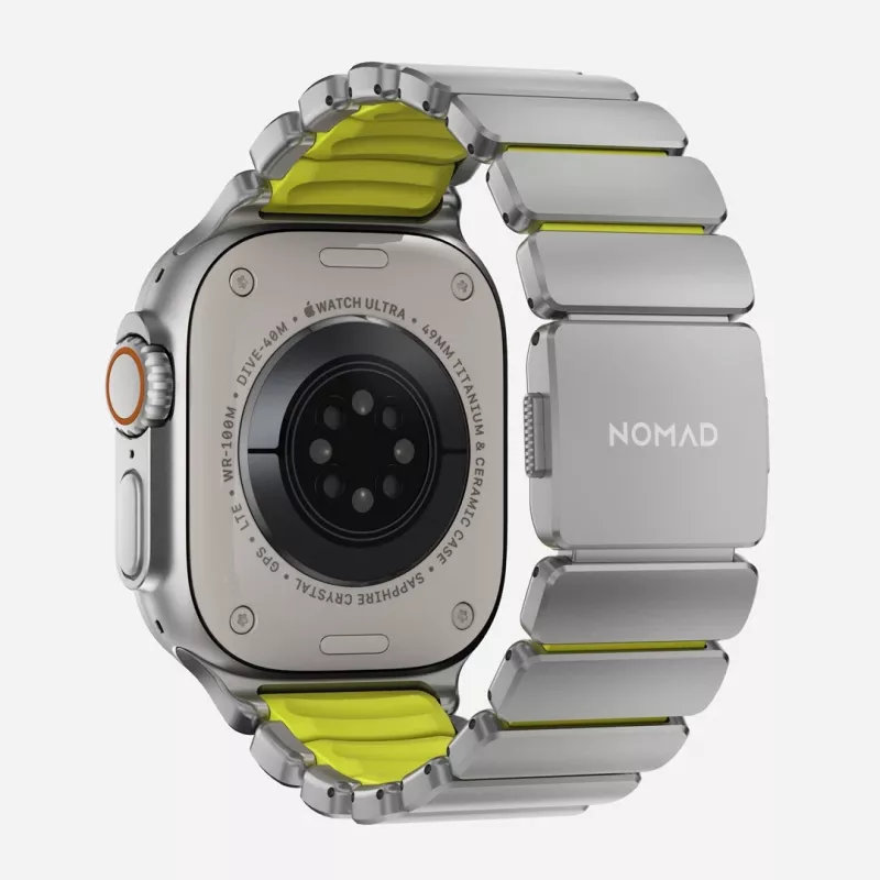NOMAD Stratos Band - Titanium Bracelet for Apple Watch 49mm with FKM (Natural Titanium, Volt FKM)