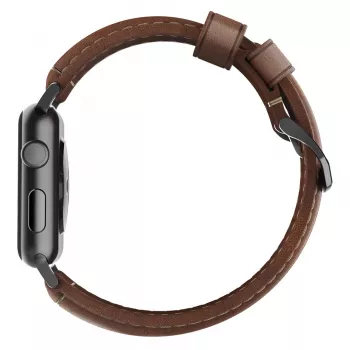 NOMAD Traditional Band – Odinis dirželis iš Horween odos, skirtas Apple Watch 46mm/49mm, Rustic Brown, juodos spalvos apkaustai