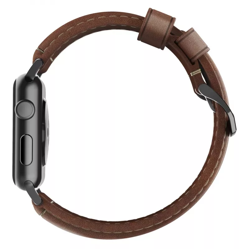 NOMAD Traditional Band – Odinis dirželis iš Horween odos, skirtas Apple Watch 46mm/49mm, Rustic Brown, juodos spalvos apkaustai