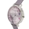 Olivia Burton Enchanted Garden moteriškas laikrodis OB16EM05 - 38mm rožinio aukso nerūdijančio plieno korpusas, baltas gėlių ciferblatas, audinės pilkos spalvos odinis dirželis