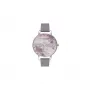 Olivia Burton Enchanted Garden moteriškas laikrodis OB16EM05 - 38mm rožinio aukso nerūdijančio plieno korpusas, baltas gėlių ciferblatas, audinės pilkos spalvos odinis dirželis