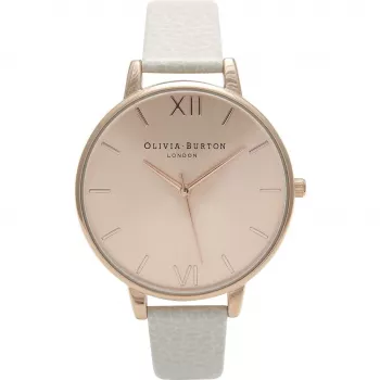 Olivia Burton Moteriškas Didelio Ciferblato Laikrodis OB13BD11 – 38mm Rožinis Auksas ir Pilka Oda