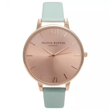 OLIVIA BURTON Women's Big Dial Watch OB15BD75 38mm Rose Gold Tone Stainless Steel Case Grey Leather Strap