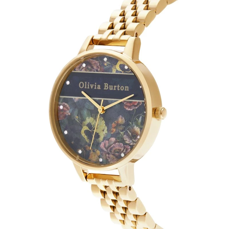 Olivia Burton Women's Celestial Watch OB16VS01 34 mm rožinio aukso PVD nerūdijančio plieno korpusas, juodas odinis apyrankė
