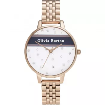 OLIVIA BURTON Women's Celestial Watch OB16VS06 - 34mm Rose Gold Stainless Steel Case, Grey Leather Strap, Quartz Analog
