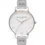 Olivia Burton Women's Enchanted Garden Watch OB16ES10 – 38 mm nerūdijančio plieno rožinio aukso spalvos korpusas, baltas gėlėtas ciferblatas, pilka odinė apyrankė