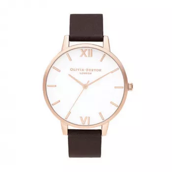 Olivia Burton Women's Sparkle Bee Watch OB16SH07 - 34mm Rose Gold-Tone Stainless Steel Case, White Mother of Pearl Dial, Grey Leather Strap