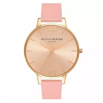 Olivia Burton moteriškas laikrodis OB14BD31 38mm rožinio aukso spalvos nerūdijančio plieno korpusas, natūralios odos dirželis