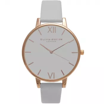 Olivia Burton moteriškas laikrodis OB15BD61 38mm nerūdijančio plieno korpusas, balta gėlių ciferblatu, pilkas odinis dirželis
