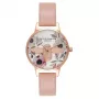 Olivia Burton moteriškas laikrodis OB16AM101 30mm rožinio aukso spalvos plieninis korpusas, pilkas odinis dirželis