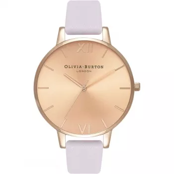 Olivia Burton Moteriškas Laikrodis OB16BD110 38mm Rožinio Aukso Plieninis Korpusas Pilkas Odinis Dirželis