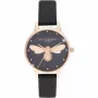Olivia Burton moteriškas laikrodis OB16FB13 (30 mm) – rožinio aukso spalvos, pilkas odinis dirželis, gėlių ciferblatas