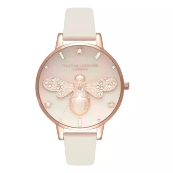 OLIVIA BURTON Moteriškas laikrodis OB16GB10 34 mm pilkas blizgantis ciferblatas odinis dirželis