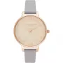 Olivia Burton moteriškas laikrodis OB16GD45 34 mm pilko blizgio ciferblato, rausvo aukso spalvos plieno ir odinės apyrankės