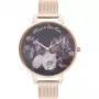 Olivia Burton Women's Wishing Watch OB16WG22 – 38 mm rožinio aukso ir pilkos odos laikrodis