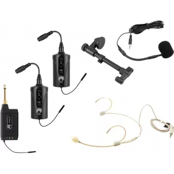 OMNITRONIC Set FAS TWO dviejų kanalų UHF belaidė sistema su 2 kūno siųstuvais, ausinių ir akustinės gitaros mikrofonu (660-690 MHz) 20000973