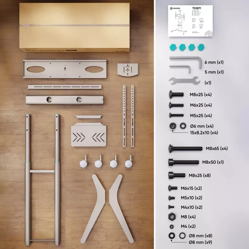 ONKRON TS1871-C mobilus TV stovas 55-90 colių, šampanės spalvos