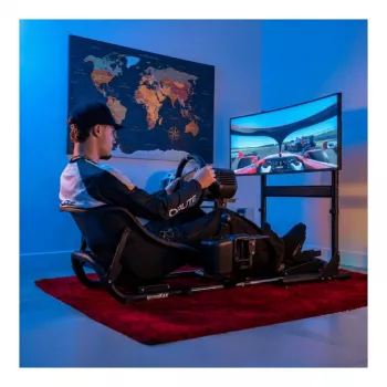 Oplite Nitrokart Monitor Stand V2 Black – Grindinis stovas vienam monitoriui, skirtas skrydžio ir lenktynių simuliatoriams, iki 49 inch, VESA 75x75–200x200, aukštis reguliuojamas 700–1000 mm, pakreipimas/pasisukimas/rotacija, plienas