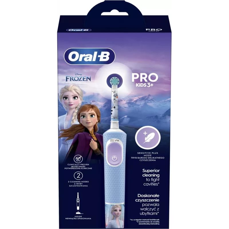 Oral-B Vitality PRO Kids Frozen elektrinis dantų šepetėlis vaikams, įkraunamas, 2 režimai, 1 šepetėlio galvutė, mėlynas