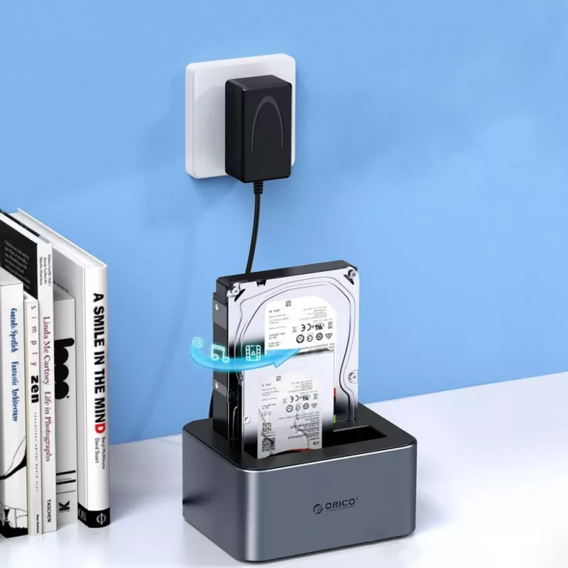 ORICO 6626C3-C-V1 2 diskų prijungimo stotelė su nepriklausoma klonavimo funkcija 2,5 inch/3,5 inch SATA HDD/SSD - pilka