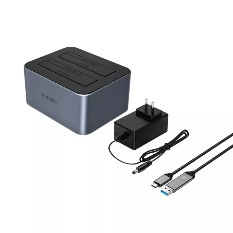 ORICO 6626C3-C-V1 2 diskų prijungimo stotelė su nepriklausoma klonavimo funkcija 2,5 inch/3,5 inch SATA HDD/SSD - pilka