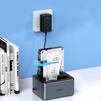 ORICO 6626C3-C-V1 2 diskų prijungimo stotelė su nepriklausoma klonavimo funkcija 2,5 inch/3,5 inch SATA HDD/SSD - pilka