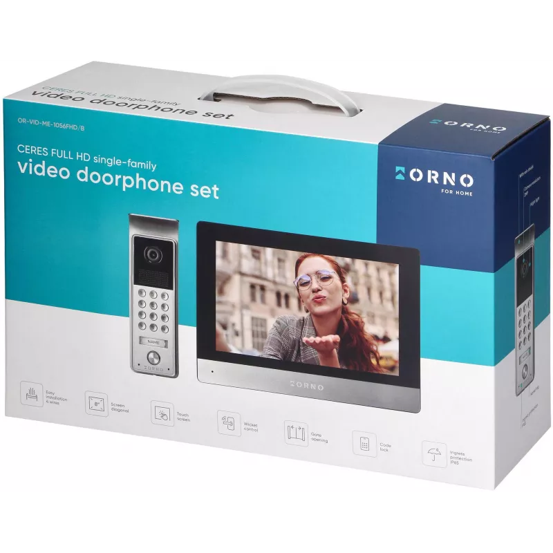 ORNO OR-VID-ME-1056FHD/B 7 colių belaidis vaizdo domofonas su Full HD 1080p lauko skydeliu, juodas