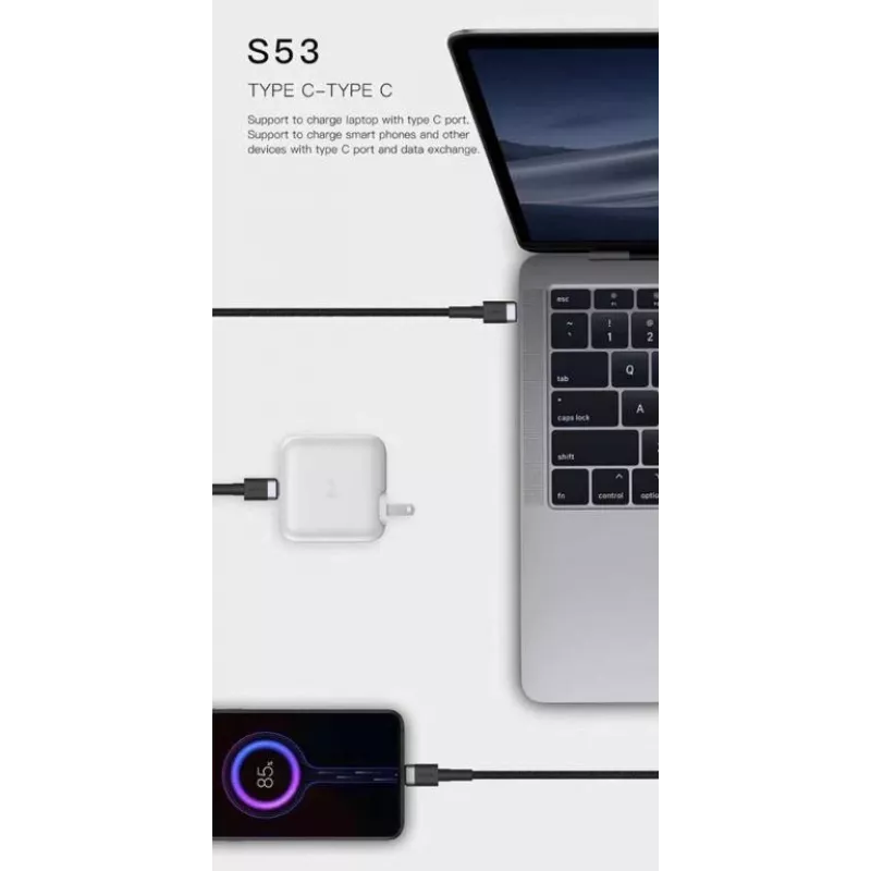 ORSEN S53 USB-C į USB-C laidas 3A 1m Juoda