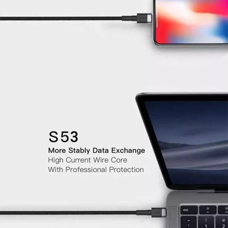 ORSEN S53 USB-C į USB-C laidas 3A 1m Juoda