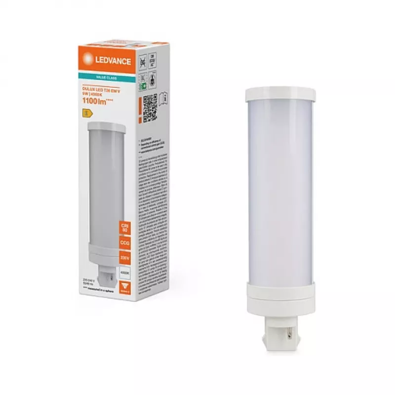 OSRAM DULUX T26 EM V 9W/840 LED Retrofit Lempa, GX24d-3, 1100 lm, 4000 K šalta balta, 9W (pakeičia 26W CFL)