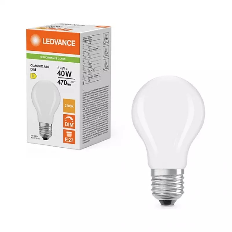 OSRAM LED Classic A 40 Filament DIM P 3.4W 827 Frosted Dimmable LED Lemputė