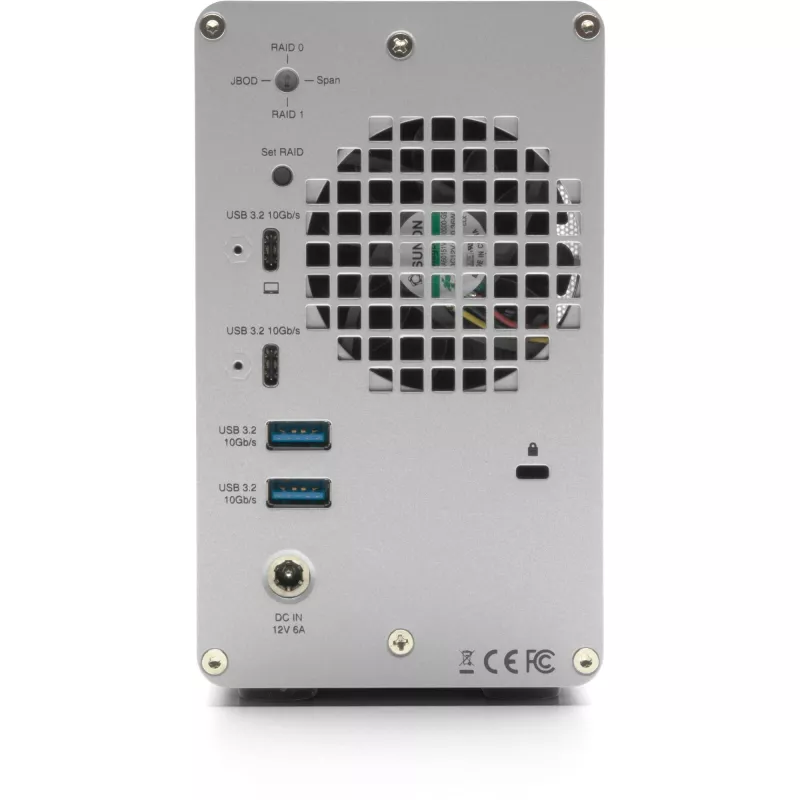 Dviejų skyrių duomenų saugojimo dėžė OWC Mercury Elite Pro Dual su 3 USB lizdų šakotuvu, SATA-600, USB 10 Gb/s, sidabrinė