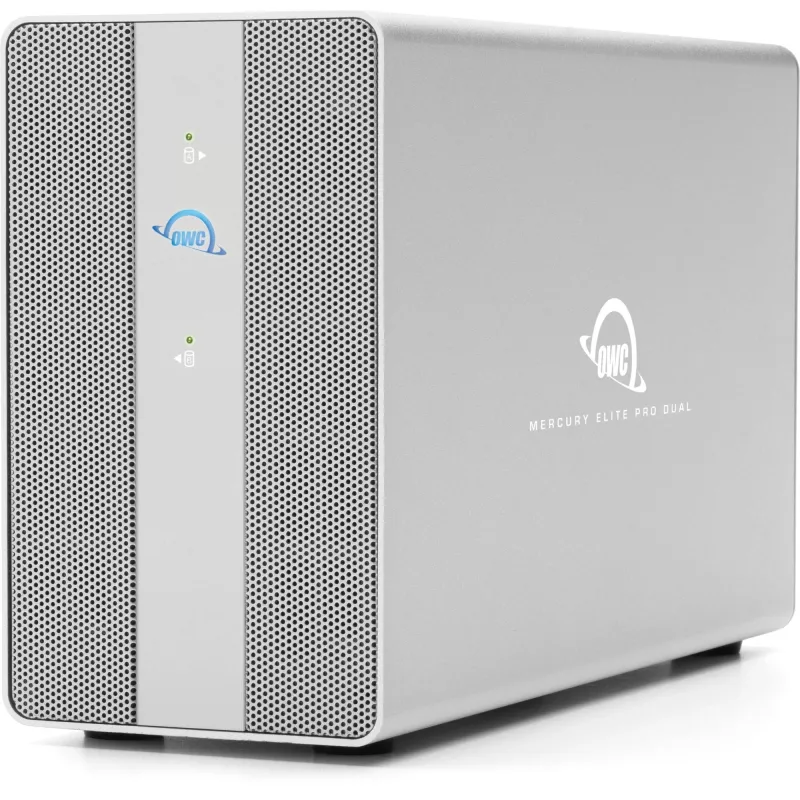 Dviejų skyrių duomenų saugojimo dėžė OWC Mercury Elite Pro Dual su 3 USB lizdų šakotuvu, SATA-600, USB 10 Gb/s, sidabrinė