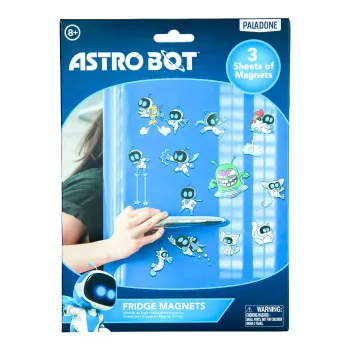 Paladone AstroBot šaldytuvo magnetai - 34 vnt. magnetų rinkinys, 3 lakštai, kosmoso roboto dizainas