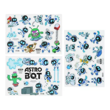 Paladone AstroBot šaldytuvo magnetai - 34 vnt. magnetų rinkinys, 3 lakštai, kosmoso roboto dizainas