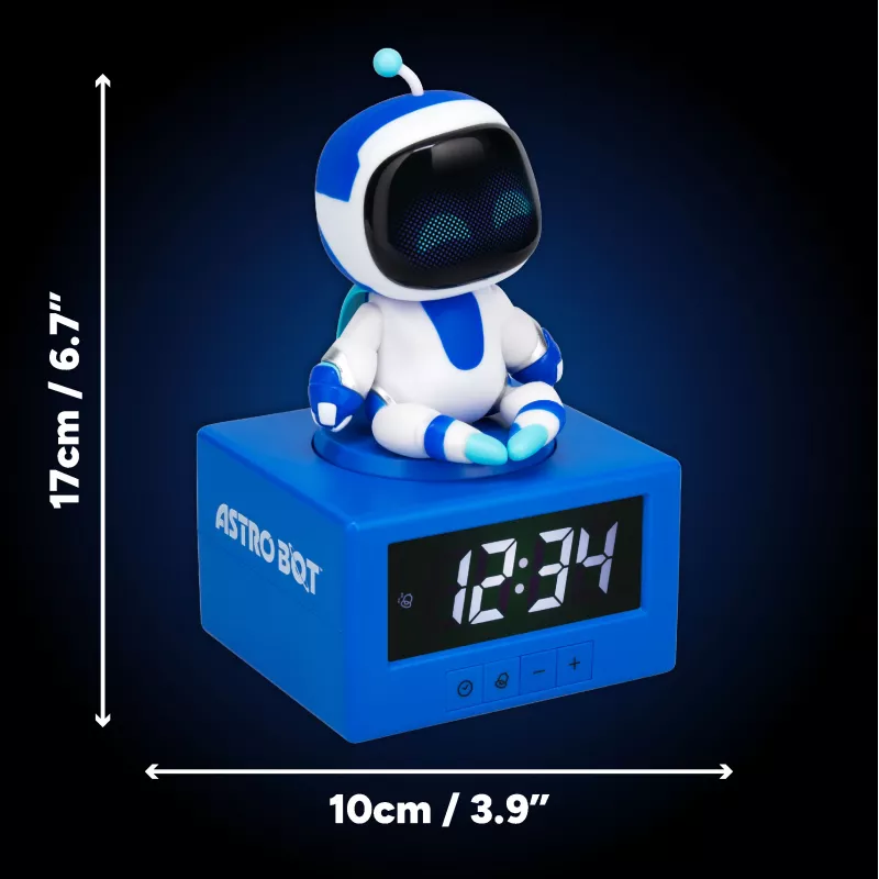 Paladone AstroBot Icon žadintuvas – pilkos/baltos spalvos, robotas su LCD ekranu ir snaudimo funkcija