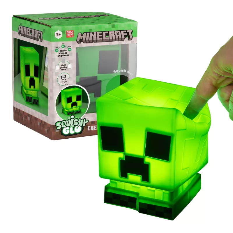 Paladone Minecraft Creeper SquishyGlo silikoninis šviestuvas su įkraunama baterija – žalia LED naktinė lemputė su 3 ryškumo lygiais ir Micro USB įkrovimu