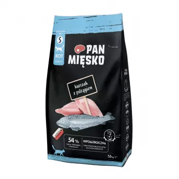 Pan Mięsko Sausas Kačių ėdalas Suaugusioms Katėms Vištiena ir Upėtakis, Smulkūs Kąsneliai 1,6 kg