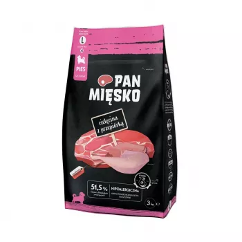 Pan Mięsko Sausas šunų ėdalas Veršiena su Putpele Šuniukams Didelis Kibulis 3kg