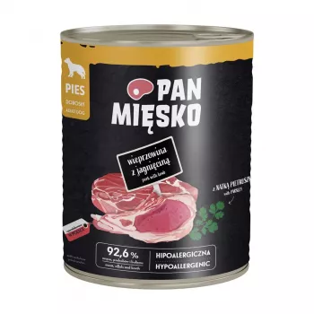 PAN MIĘSKO Kiauliena su ėriena šlapias ėdaras šunims 800 g – Pilnavertis paštetas visų veislių šunims
